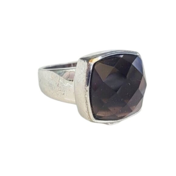 Vintage CHUNKY Sterling Silver 925 Square Smoky Quartz Cocktail Ring Size 7 - Picture 3 of 10